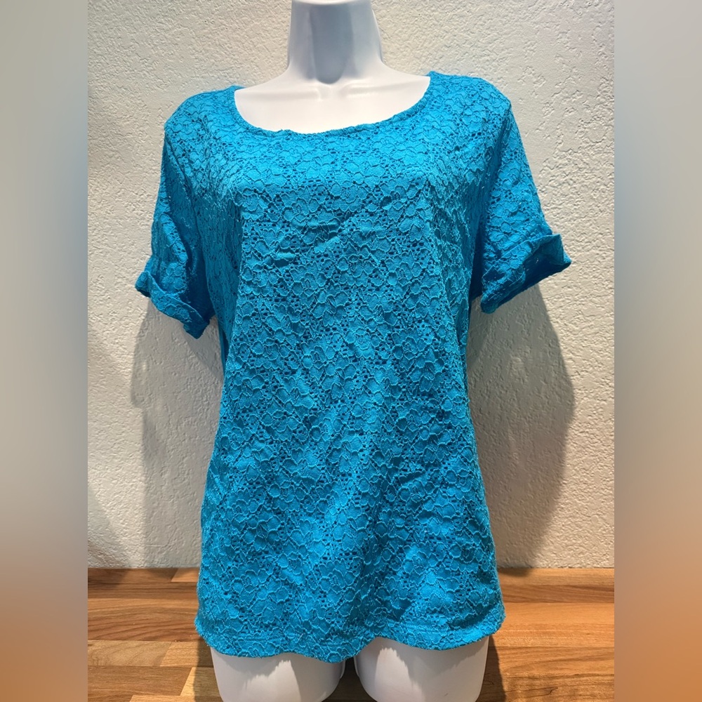 Ellen Tracy Vibrant Blue Lace front Blouse size Xl